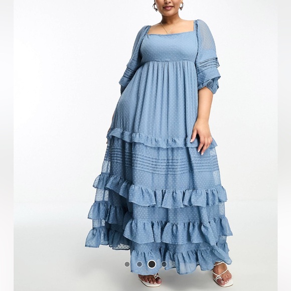 ASOS Dusty Blue ruffle maxi dress - Picture 4 of 8